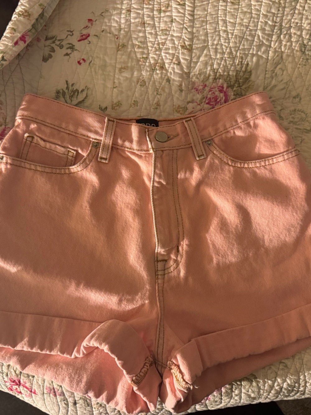 BDG Soft Pink High-Rise Rolled Hem Denim Shorts